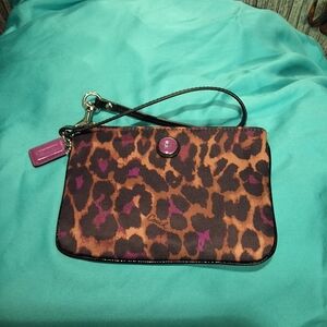 Coach Purple and Brown Leopard Wristlet